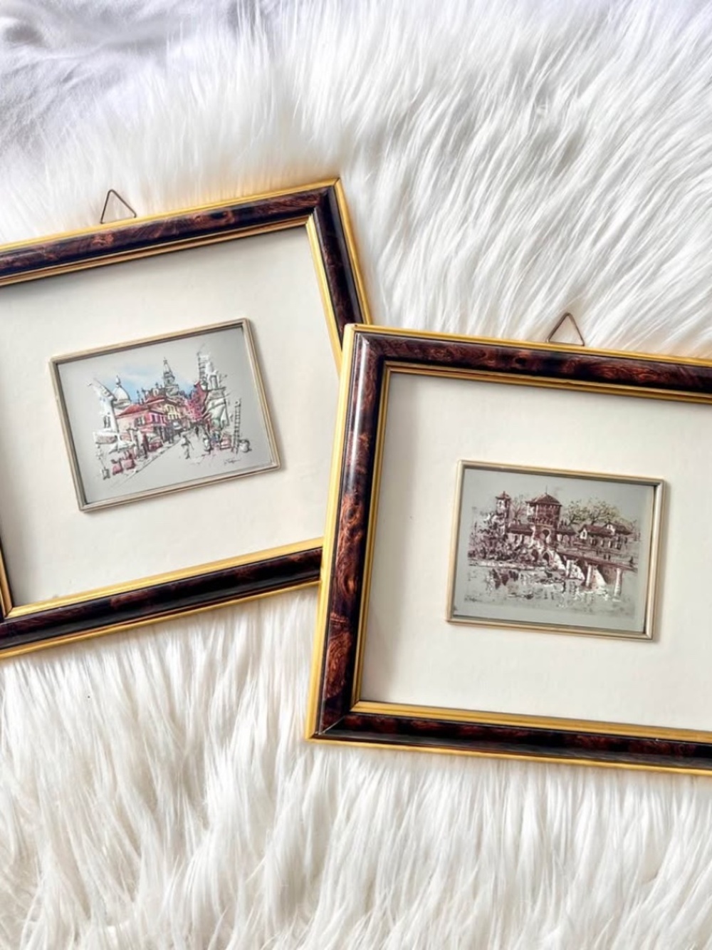 Vintage Italian Embossed Metal Art Tortoise Shell Frame